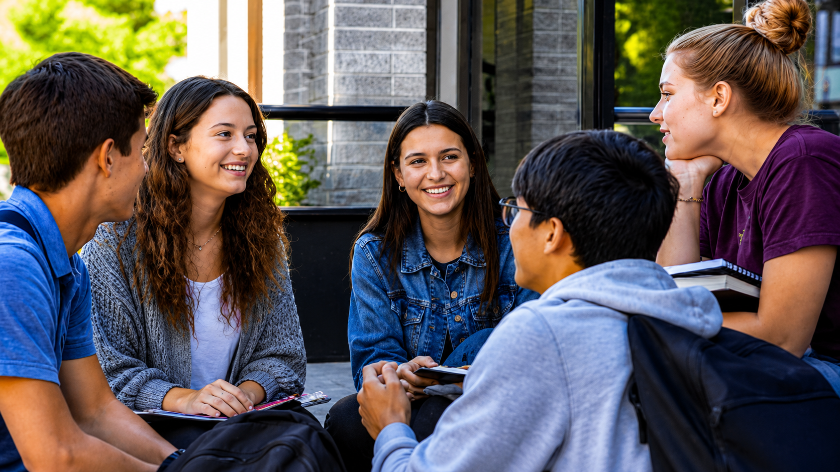 Students collaborating together at a table