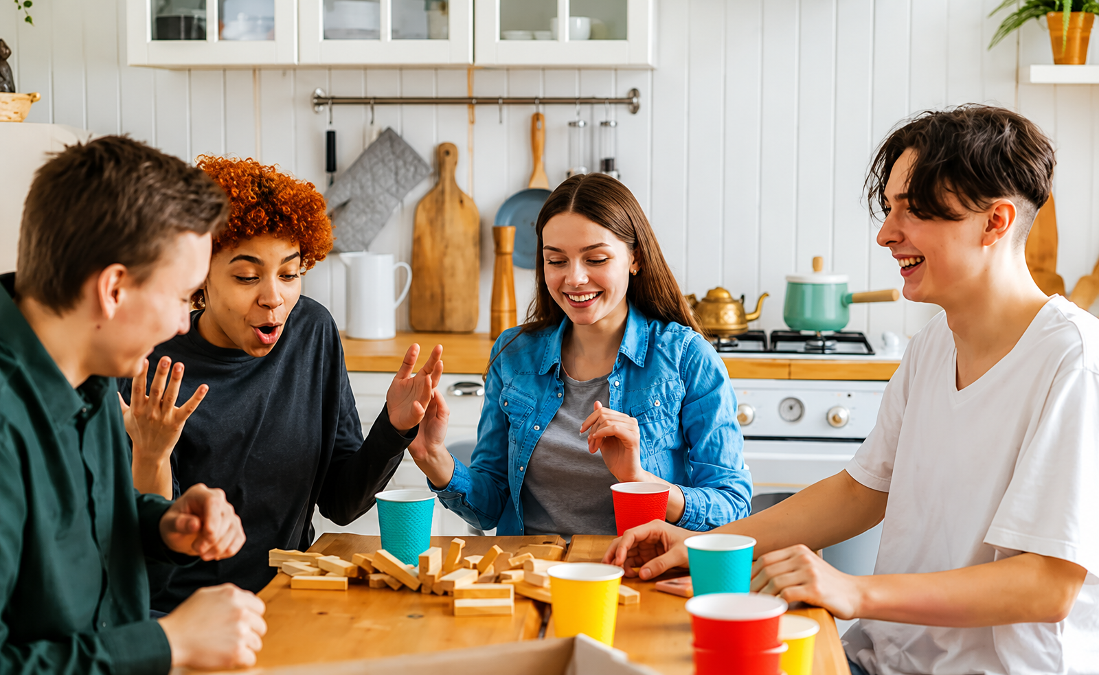 Young people gathered around a table in a casual meeting, sharing ideas and building connections
